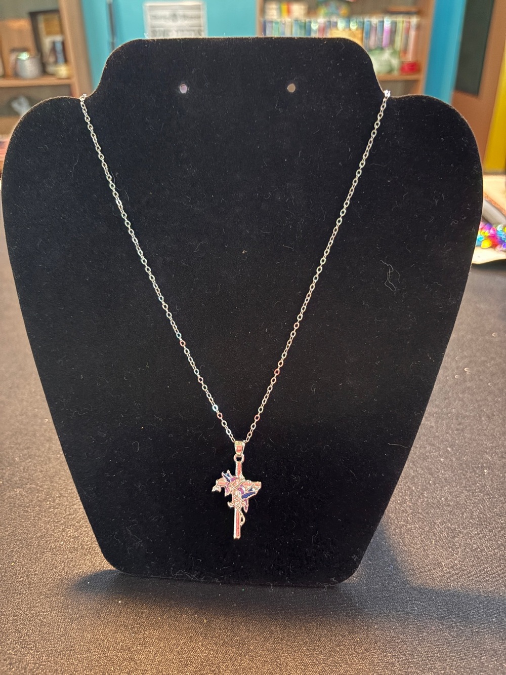 Silver Tone Decorated Cross Pendant Necklace - Women's Jewelry